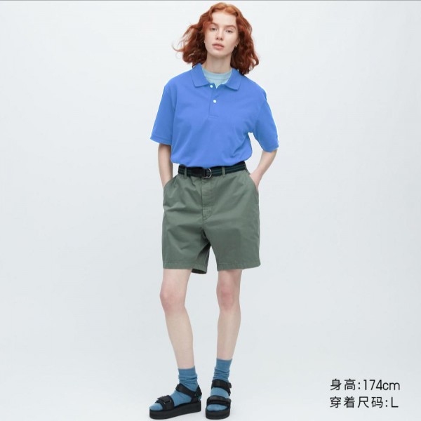 Повседневная быстросохнущая рубашка ПОЛО с коротким рукавом Uniqlo (Голубой) размер L