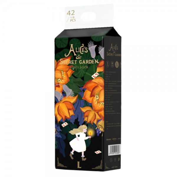 Ультратонкие детские подгузники Alice's Secret Garden с принтом для малышей L, (9-14 кг), 42 шт