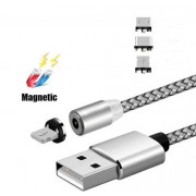 Магнитный круглый кабель для зарядки устройств 3 в 1 Micro, Type C, Lightning (Серебро)