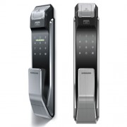 Врезной биометрический замок Samsung SHS-P718 от себя XBK, EN (Темный металлик)