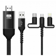 Универсальный кабель для зарядки устройств 3 в 1 Micro, Type C, Lightning с HDTV (Черный)