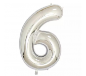 Фольгированный воздушный шар цифра 6 (Серебро)