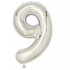 Фольгированный воздушный шар цифра 9 (Серебро)