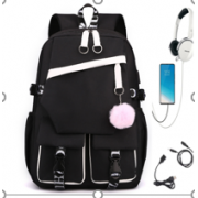 Городской школьный рюкзак KOREA LOOK с помпоном ДВА КАРМАНА для учащихся (Черно-<Белый)
