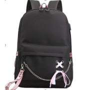 Городской школьный рюкзак KOREA LOOK с тесьмой ОДИН КРЕСТ для учащихся (Черный)
