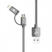 Awei Кабель 2 в 1 Lightning/microUSB - USB CL-930 (серый)