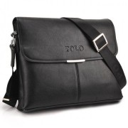 Сумка кожаная портфель мужская для ноутбука, документов Polo 34х26х5 см (Черный)