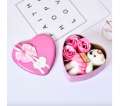 Подарочный набор ароматное мыло в виде роз и плюшевый мишка (Розовый)