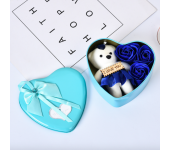 Подарочный набор ароматное мыло в виде роз и плюшевый мишка (Голубой)