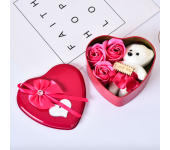 Подарочный набор ароматное мыло в виде роз и плюшевый мишка (Малиновый)