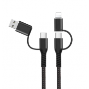 Универсальный кабель PD Fast Charger 4 в 1 USB-Type-C-Type-C-Lightning (Черный)