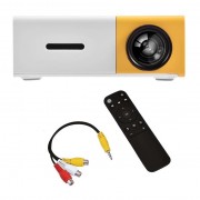 LED мини-проектор беспроводной Unic YG-300 с поддержкой HD видео портативный с пультом ДУ и аккумулятор в комплекте (корпус бело-желтый)