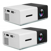 LED мини-проектор беспроводной Unic YG-300 с поддержкой HD видео портативный с пультом ДУ и аккумулятор в комплекте (корпус бело-черный) КОМПЛЕКТ 2ШТ