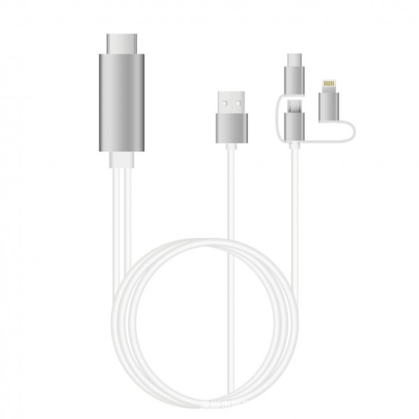 Кабель-адаптер HDTV 3in1 Lightning / Micro-USB / Type-C на HDMI (Белый)