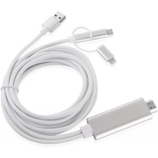 Кабель-адаптер HDTV 3in1 Lightning / Micro-USB / Type-C на HDMI (Белый)