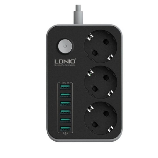 Cетевой фильтр (удлинитель) Ldnio Power Socket 3 розетки 6 USB SE3631