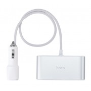 Автомобильное зарядное устройство HOCO Z13 LCD one-pull-three car charger (Серебряный)