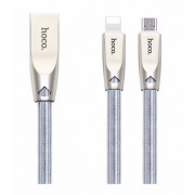 Кабель Hoco U9 One pull two Zinc alloy jelly knitted charging cable lightning USB для iPhone, 1,2m (Серебряный)