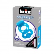 Голубое эрекционное виброкольцо Luxe VIBRO  Дьявол в доспехах  + презерватив, голубой