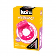 Розовое эрекционное виброкольцо Luxe VIBRO  Ужас Альпиниста  + презерватив, розовый