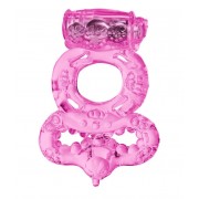 Розовое эрекционное кольцо с вибратором и подхватом, розовый