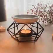 Аромалампа для эфирных масел ароматическая масляная горелка геометрический керамический подсвечник нагреватель (Черная)
