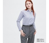 Женская тянущаяся рубашка SUPIMA COTTON Uniqlo в полоску для офиса или прогулок в городе (Темно-голубой) размер L