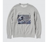 Свитер унисекс Uniqlo с принтом Ukiyoe Archive с длинными рукавами для спорта и отдыха (Серый) размер S