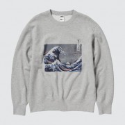 Свитер унисекс Uniqlo с принтом Ukiyoe Archive с длинными рукавами для спорта и отдыха (Серый) размер S