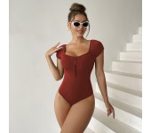 Женский слитный купальник с на молнии закрытый спортивный эластичный купальный костюм для бассейна (Красный) размер M