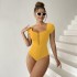 Женский слитный купальник с на молнии закрытый спортивный эластичный купальный костюм для бассейна (Желтый) размер S