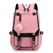 Городской школьный рюкзак KOREA LOOK с помпоном для учащихся (Розовый) УЦЕНКА