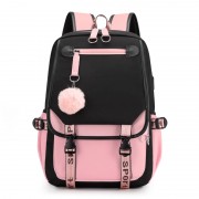 Городской школьный рюкзак KOREA LOOK с помпоном для учащихся (Черно-розовый)