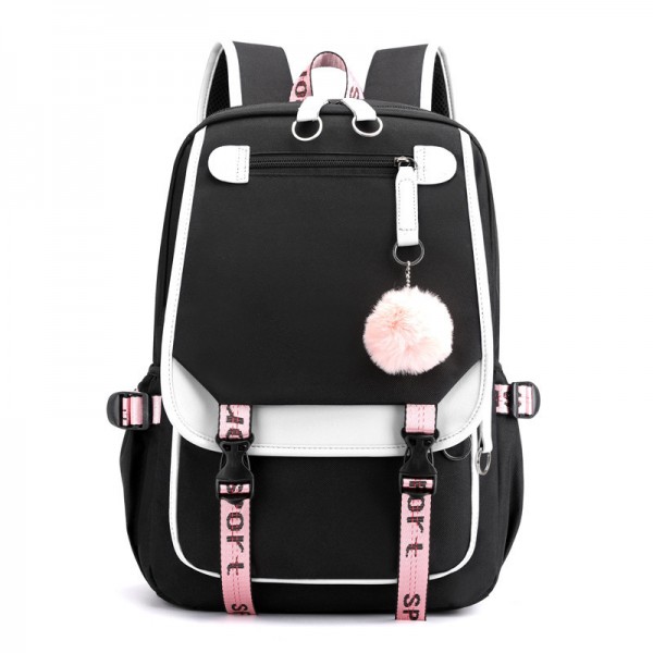Городской школьный рюкзак KOREA LOOK с помпоном для учащихся (Черно-белый)