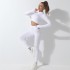 Женский спортивный костюм в рубчик для фитнеса лосины и топ с длинным рукавом и молнией для йоги и бега (Белый) размер S