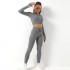 Женский спортивный костюм в рубчик для фитнеса лосины и топ с длинным рукавом и молнией для йоги и бега (Серый) размер S