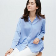 Женская атласная рубашка Uniqlo с длинными рукавами (Голубой) размер S