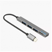 Концентратор Type-C 4 в 1 на 3 порта USB 2.0 и Card Reader для чтения Micro SD (Темно-серый)