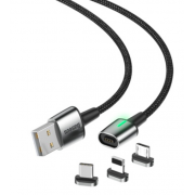 Кабель Baseus Zinc Magnetic Cable Kit iP+Type-C+Micro 1m (Черный)