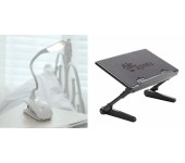 Набор Регулируемый стол для ноутбука AirSpace с охлаждающим вентилятором для ноутбука (черный) в комплекте с Лампой светильником-прищепкой Bo Gou (белый)