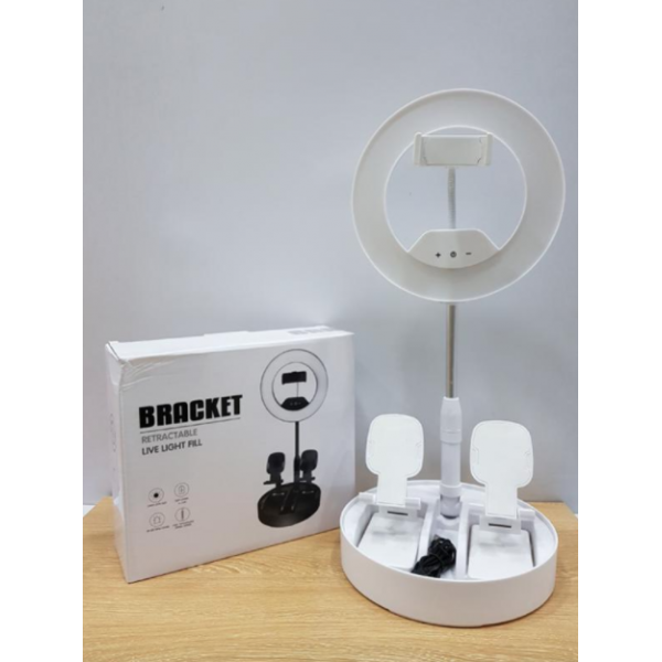 Кольцевая лампа LED 10 дюймов с кронштейном Live Light Fill 21 см с держателем для трех телефонов (Белый)