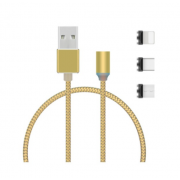 Магнитный кабель 3 в 1 Type-c Lightning MicroUSB X-Cable Metal magnetic cable 360 (Золотой)