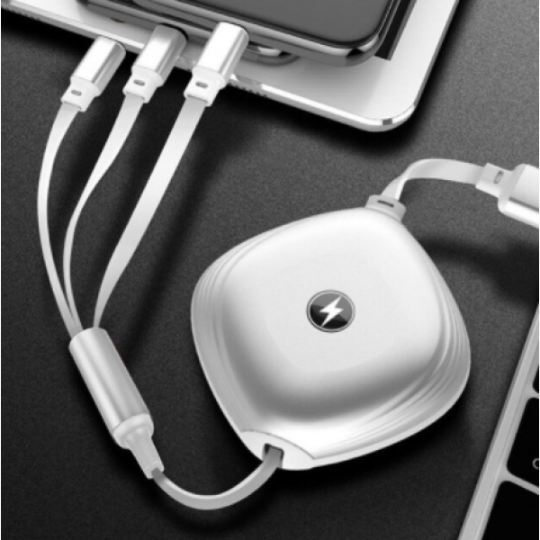 Выдвижной портативный зарядный кабель USB 3 в 1 (Белый)