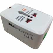 Переходник универсальный адаптер розетки 220В с вилки EU/UK/US в RU на EU вилку 1 USB (Белый)