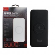 Внешний аккумулятор 8000 mAh W2 2.1A (с беспроводной зарядкой) ISA черный