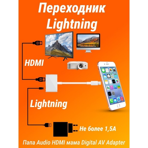 Переходник Lightning папа Audio HDMI мама Digital AV Adapter (белый)
