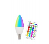 Лампа светодиодная E14 c регулируемым цветом света RGBW, для диммера, с пультом ДУ (Матовая)
