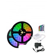 Светодиодная лента LED SMD 3528 5m с блоком питания пультом 16 цветов разные цвета влагостойкая для дома и дачи RGB IP65 12V (Цветная) комплект 2 шт