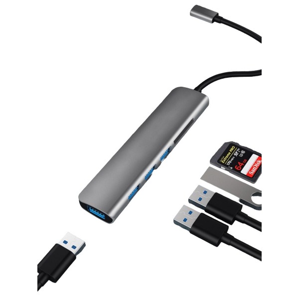 USB-концентратор Type-C Multi-function Adapter 6 в 1 SD/TF, 4 x USB 