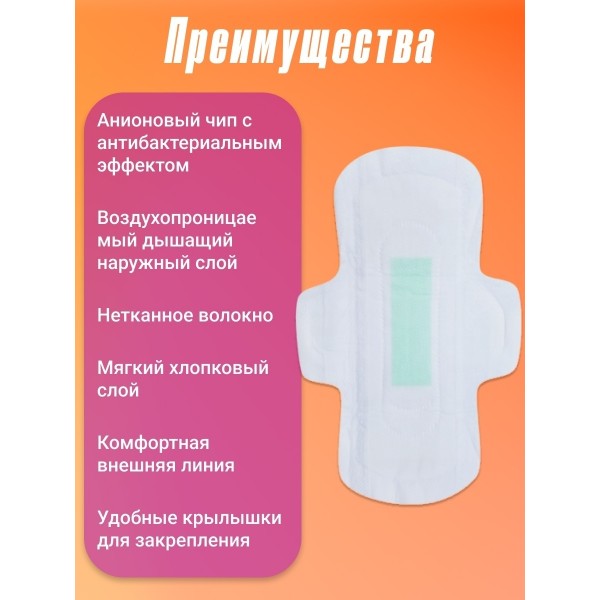 Анионовые дневные гигиенические прокладки для ежедневного использования 3 капли 245 мм 10шт х 6 упаковок (Белый)